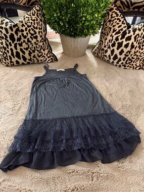 O2 Collection Gray Tiered Lace Hem Cami Dress Large